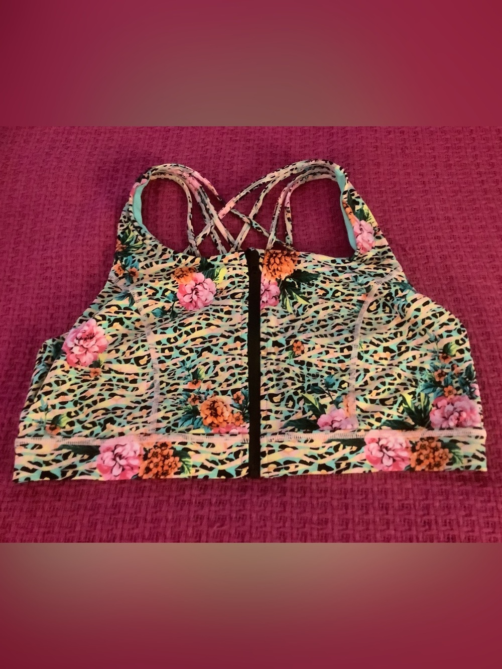 torrid Floral Leopard Print Front-Zip Sports Bra in Pink, Green, Black